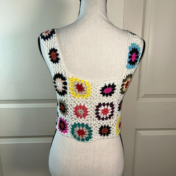 Crochet Granny Square Crop Top — Multicolor Boho Festival Style - Picture 3 of 3